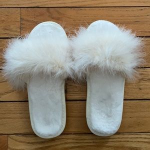 Ivory fuzzy slippers